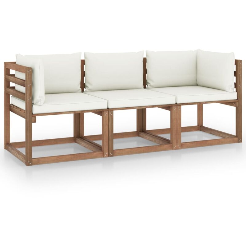 Vidaxl - Canapé palette de jardin 3 places et coussin blanc crème Pinède