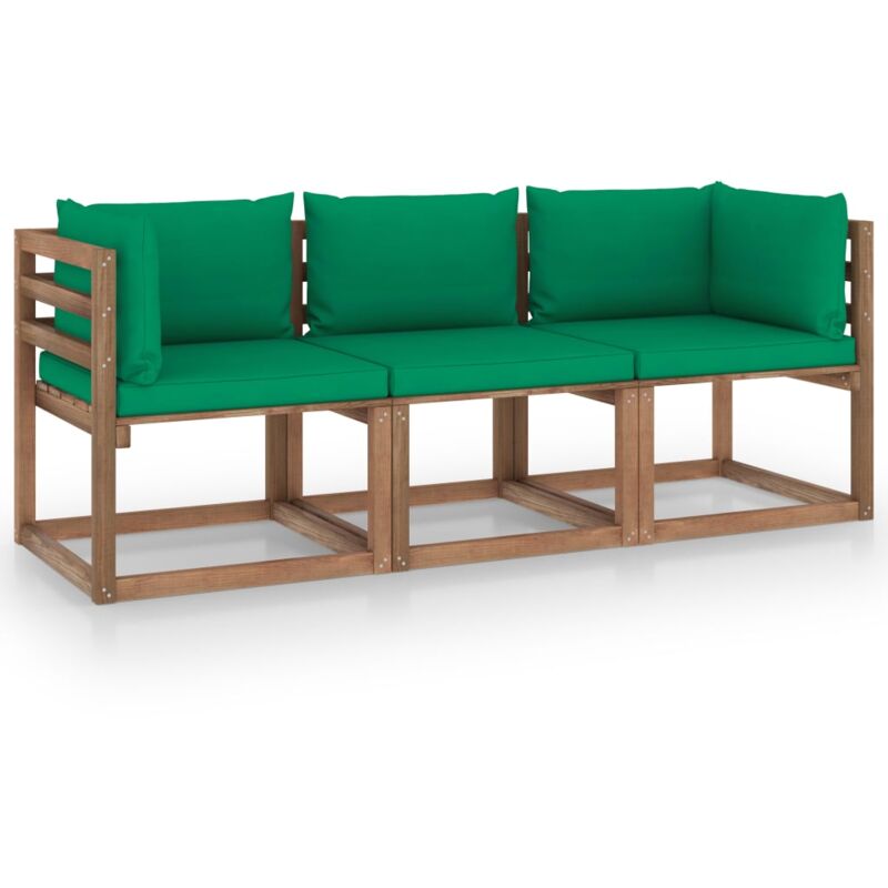 Vidaxl - Canapé palette de jardin 3 places et coussins vert Pinède