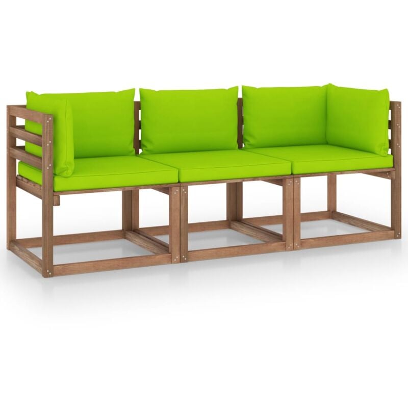 Vidaxl - Canapé palette de jardin 3 places et coussins vert vif Pinède