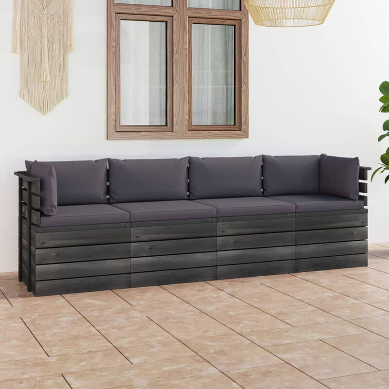 Canape palette de jardin 4 places avec coussins Bois de pin