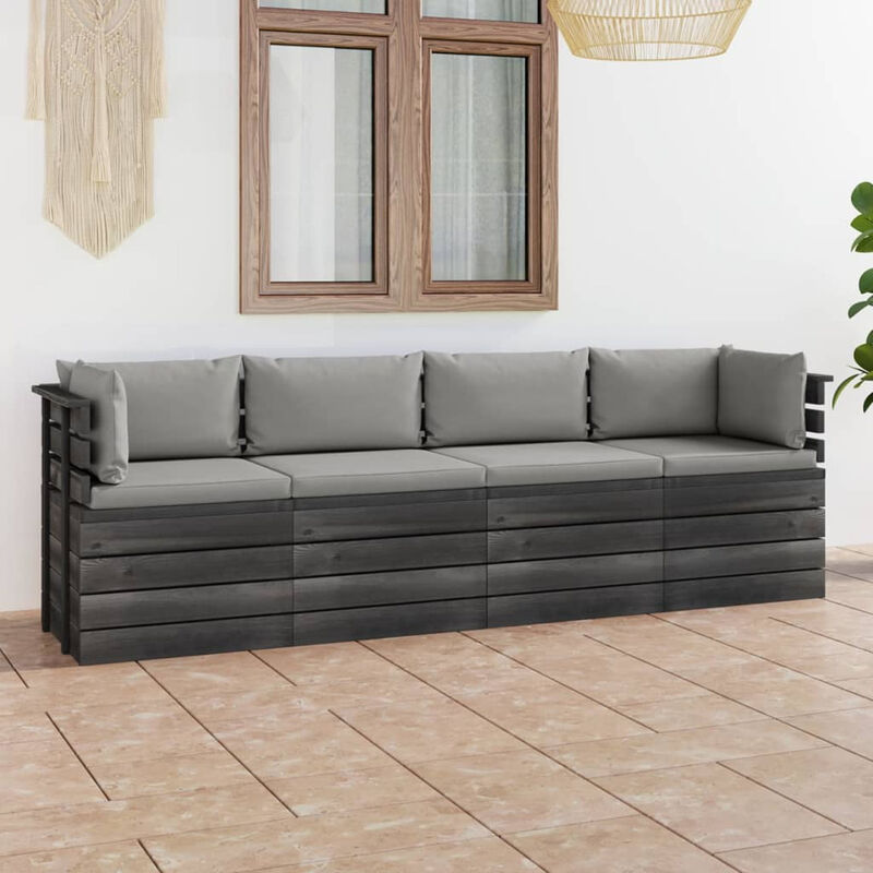 Canape palette de jardin 4 places avec coussins Bois de pin