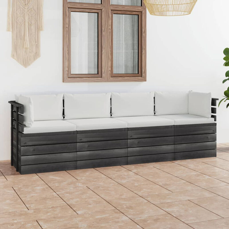 Canape palette de jardin 4 places avec coussins Bois de pin
