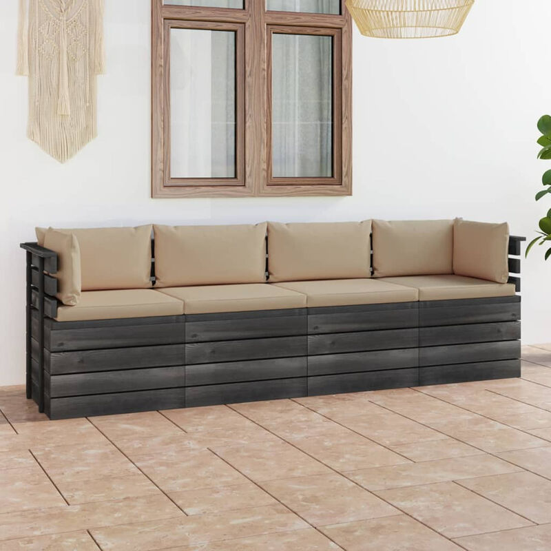 Canape palette de jardin 4 places avec coussins Bois de pin