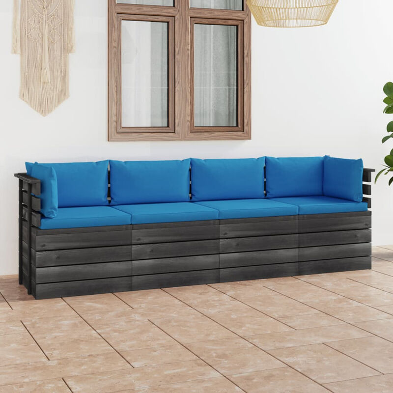 Canape palette de jardin 4 places avec coussins Bois de pin