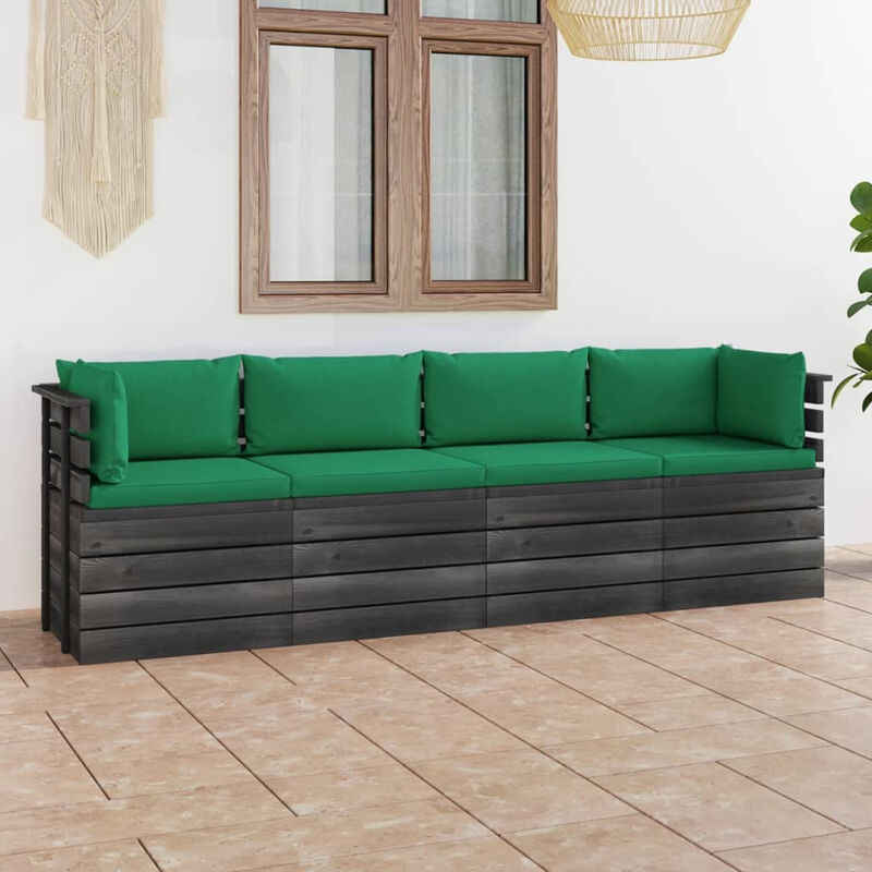 Canape palette de jardin 4 places avec coussins Bois de pin