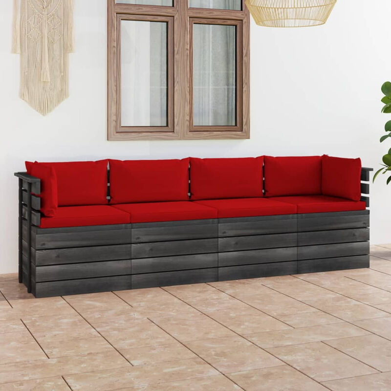 Canape palette de jardin 4 places avec coussins Bois de pin