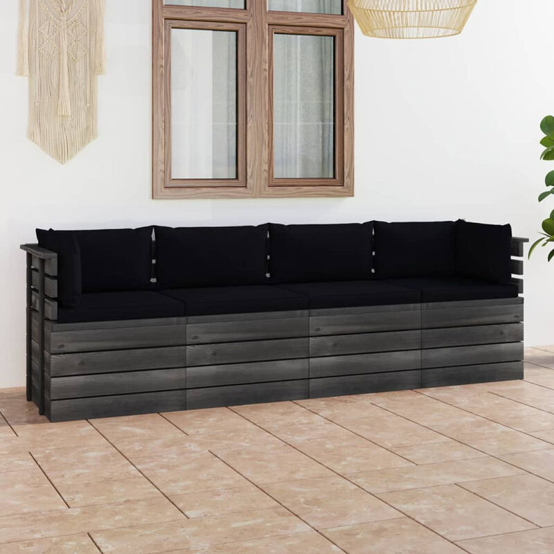 Canape palette de jardin 4 places avec coussins Bois de pin