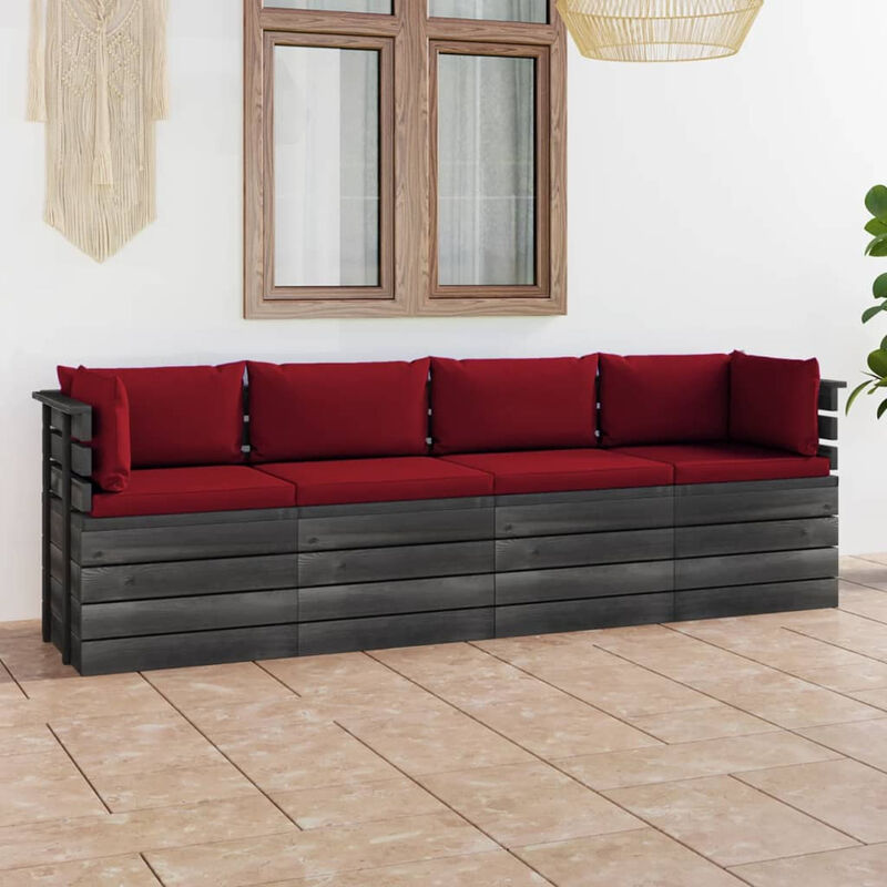 Canape palette de jardin 4 places avec coussins Bois de pin