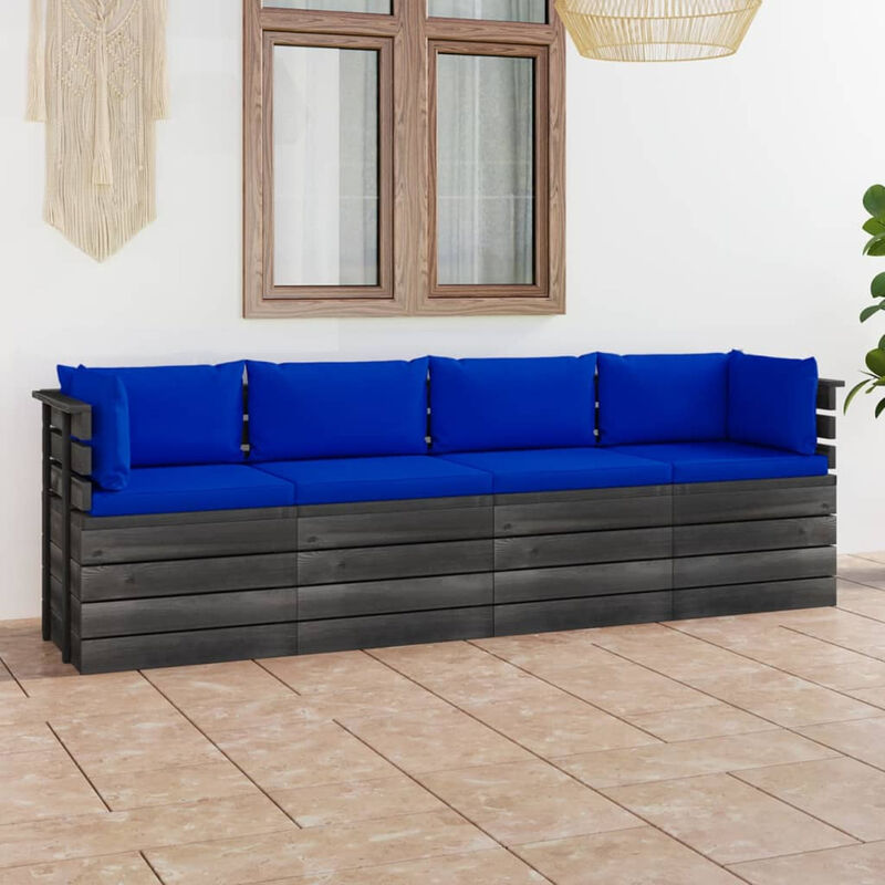 Canape palette de jardin 4 places avec coussins Bois de pin