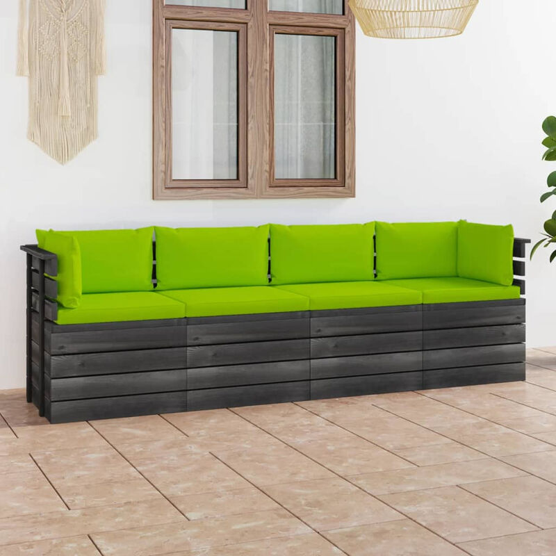 Canape palette de jardin 4 places avec coussins Bois de pin