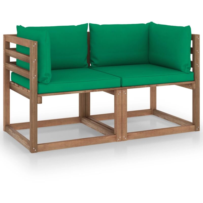 Canapé palette de jardin,Canapé d'extérieur,Sofa de jardin 2 places et coussins vert Pinède CFW43369