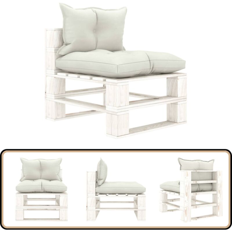 Canapé palette de milieu de jardin avec coussins beige Bois - Canapé Jardin - Canapé Palettes - Meubles De Jardin - Salon De Jardin - Mobilier De