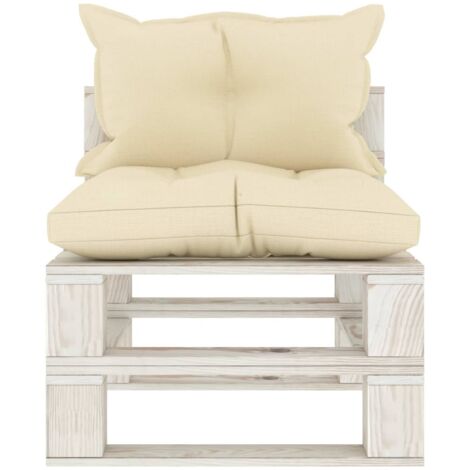 Canapé palette de milieu de jardin Divan de jardin avec coussins crème Bois