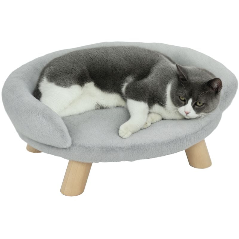 Canapé panier chien ou chat design scandinave housse amovible pieds en bois peluche douce gris