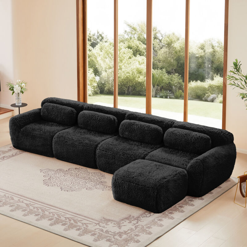 Canapé panoramique 4 places 378x179x73 cm - Canapé d'angle en L, canapé modulable, tissu très extensible, avec méridienne, librement combinable - Noir Canapé panoramique 4 places 378x179x73 cm - Canapé d'angle en L, canapé modulable, tissu très extensible, avec méridienne, librement combinable - Noir