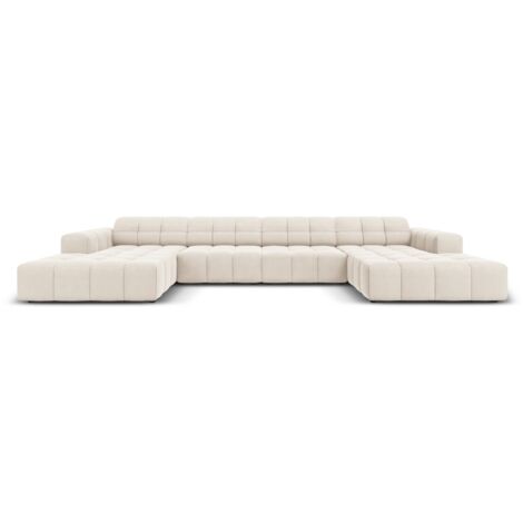 Canapé panoramique 6 places en velours beige clair