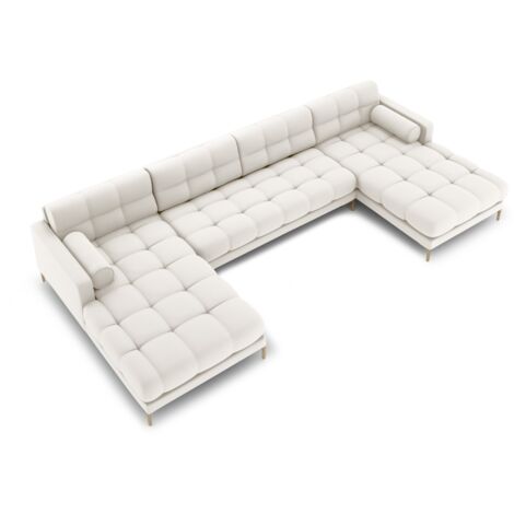 Canapé panoramique 7 places en tissu structurel beige clair