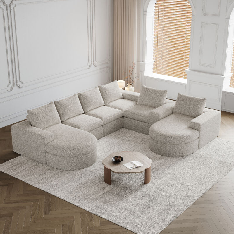 Canapé panoramique avec fauteuil inclinable incurvé, chaise longue modulaire en forme de L, canapé chenille, structure compressée sans cadre, design