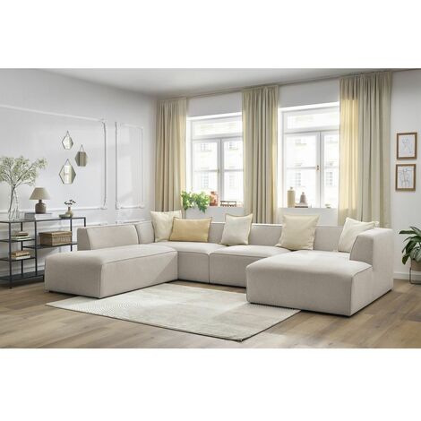 Canapé panoramique BOBOCHIC - Canapé panoramique fixe MEGEVE tissu chiné Angle droit  Beige