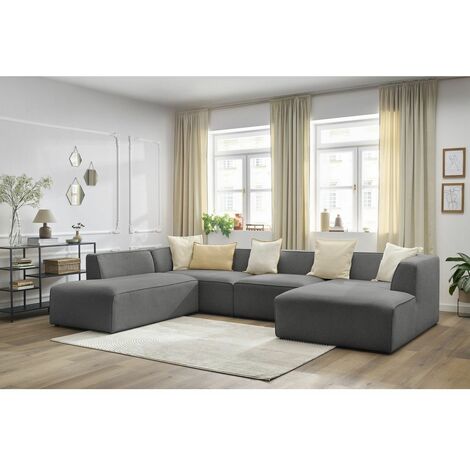 Canapé panoramique BOBOCHIC - Canapé panoramique fixe MEGEVE tissu chiné Angle droit  Gris foncé