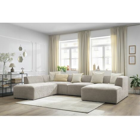 Canapé panoramique BOBOCHIC - Canapé panoramique fixe MEGEVE tissu texturé Angle droit  Beige