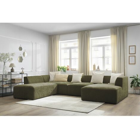 Canapé panoramique BOBOCHIC - Canapé panoramique fixe MEGEVE tissu texturé Angle droit  Vert