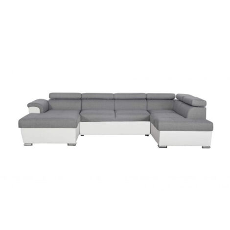 Canapé Panoramique Convertible "2 Coffres" 320,5cm Gris & Blanc