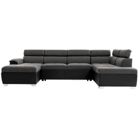 Canapé Panoramique Convertible "2 Coffres" 322cm Gris & Noir