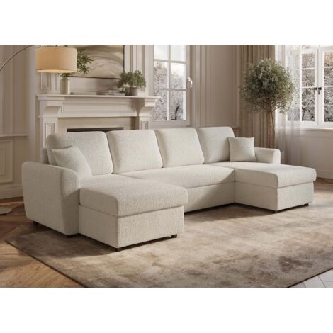Canapé panoramique convertible 2 coffres de rangement en tissu