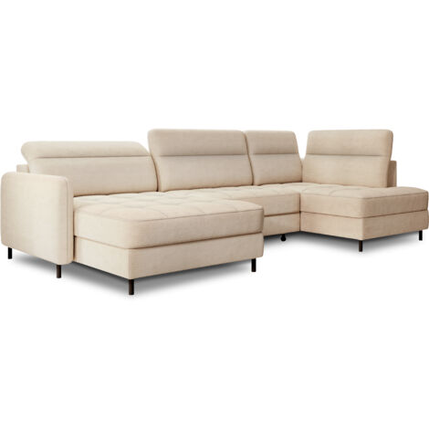 Canapé panoramique convertible BENTO en tissu avec coffre de rangement angle gauche-Beige clair-angle gauche