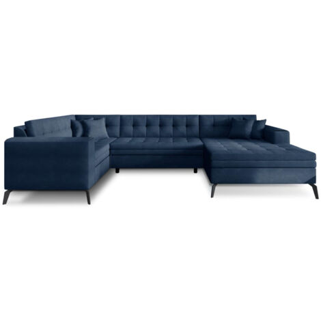 Canapé panoramique convertible BONTY tissu matelassé A droite-Bleu turquin-Méridienne A droite