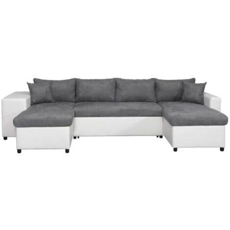 Canapé Panoramique Convertible "Coval II" 311cm Gris & Blanc