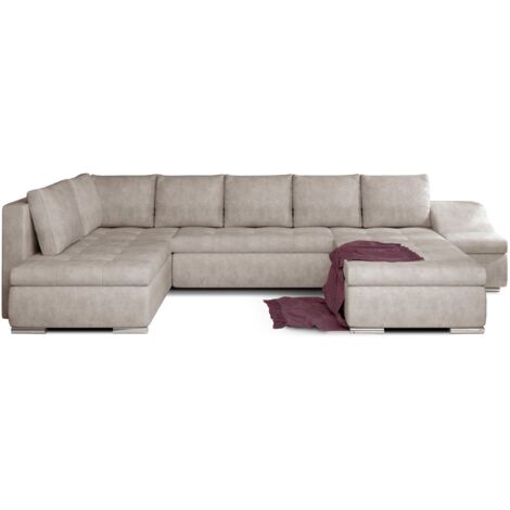 Canapé panoramique convertible JONAZ tissu - Rangement integré A droite-Beige vintage-Méridienne A droite