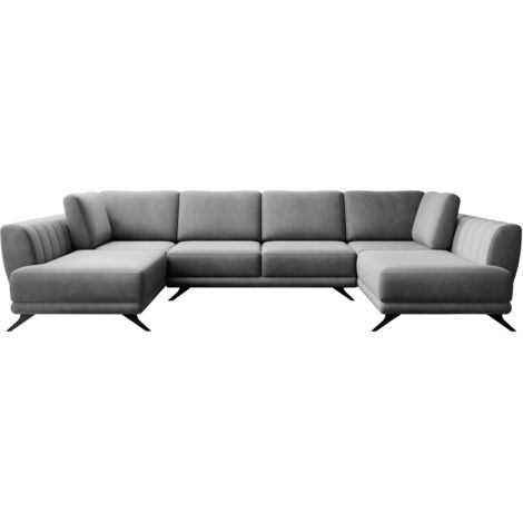 Canapé panoramique convertible LARGOS - Velours irrésistiblement douillet-Gris