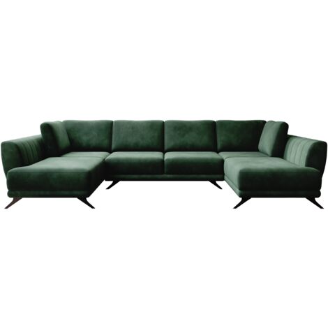 Canapé panoramique convertible LARGOS - Velours irrésistiblement douillet-Vert épinard