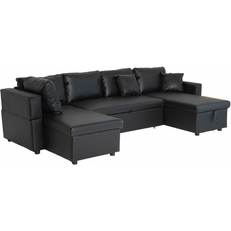 Canapé d'angle 4 places Noir Simili Design Confort Promotion