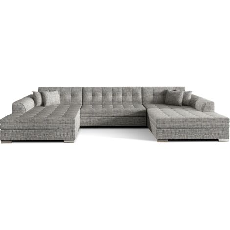 Canapé panoramique convertible VIRA en tissu chiné-Gris clair chiné