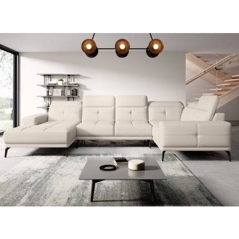 Canapé panoramique design SKAW simili cuir - Têtières réglables A droite-Crème-Méridienne A droite