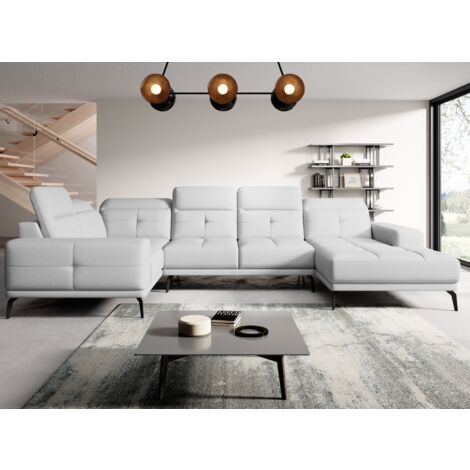 Canapé panoramique design SKAW simili cuir - Têtières réglables A gauche-Blanc-Méridienne A gauche