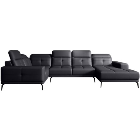 Canapé panoramique design SKAW simili cuir - Têtières réglables A gauche-Noir-Méridienne A gauche