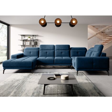 Canapé panoramique design SKAW tissu - Têtières réglables A droite-Bleu foncé-Méridienne A droite