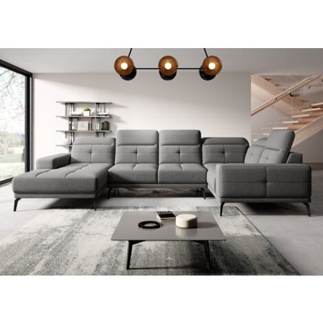 Canapé panoramique design SKAW tissu - Têtières réglables A droite-Gris foncé-Méridienne A droite