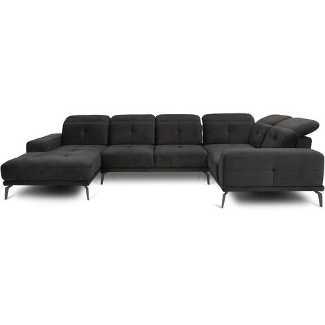 Canapé panoramique design SKAW velours - Têtières réglables A droite-Gris foncé-Méridienne A droite