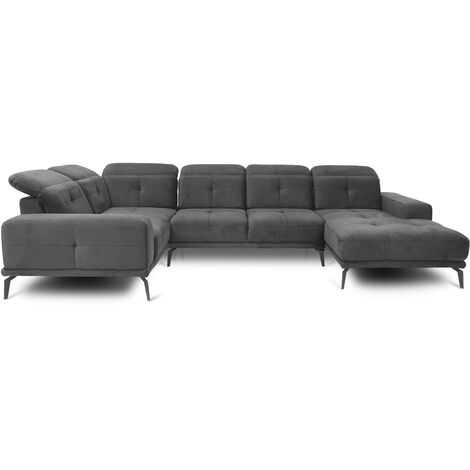 Canapé panoramique design SKAW velours - Têtières réglables A gauche-Gris chiné-Méridienne A gauche