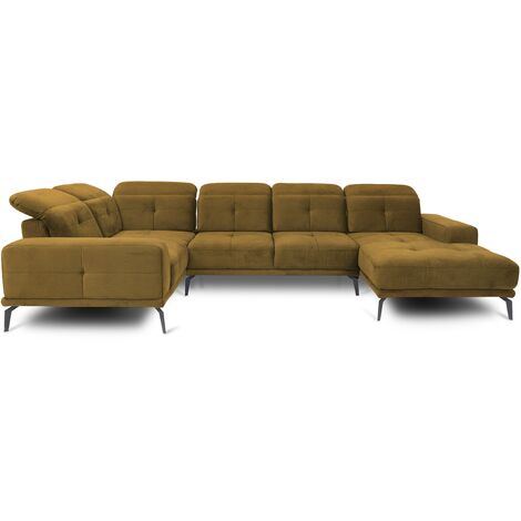 Canapé panoramique design SKAW velours - Têtières réglables A gauche-Jaune-Méridienne A gauche