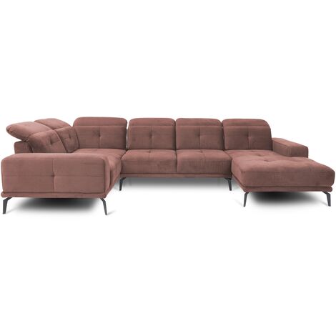 Canapé panoramique design SKAW velours - Têtières réglables A gauche-Rose-Méridienne A gauche