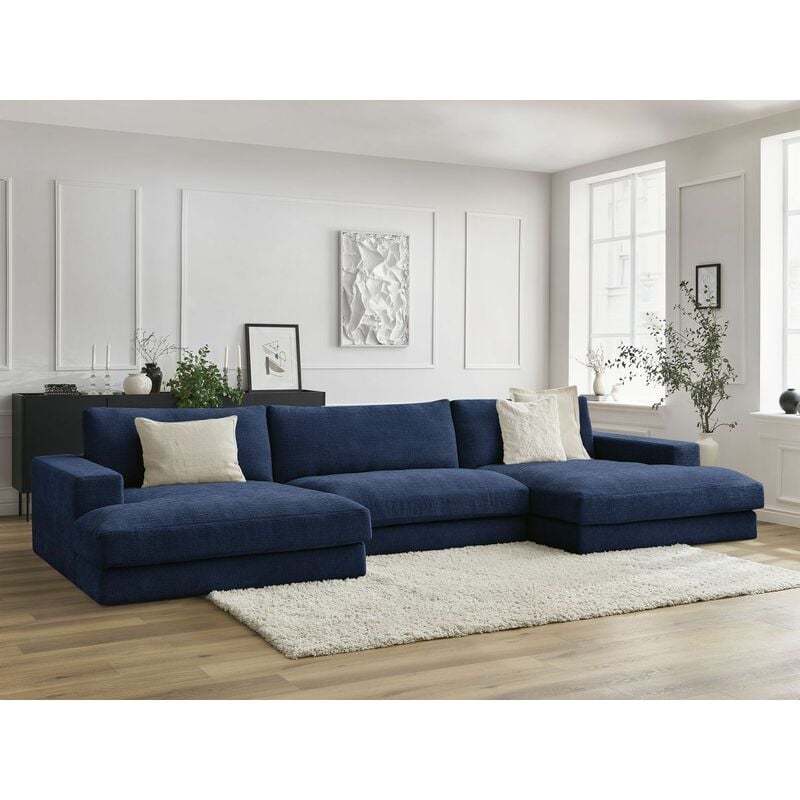 Canapé d'angle 3 places Bleu Tissu Moderne Panoramique