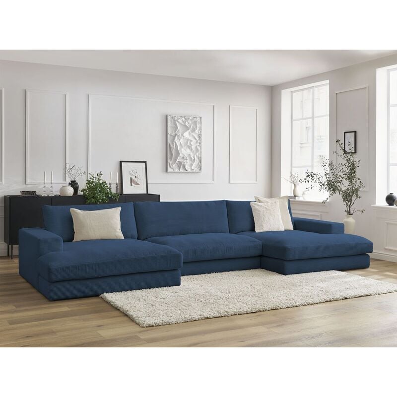 Canapé d'angle 3 places Bleu Tissu Moderne Panoramique