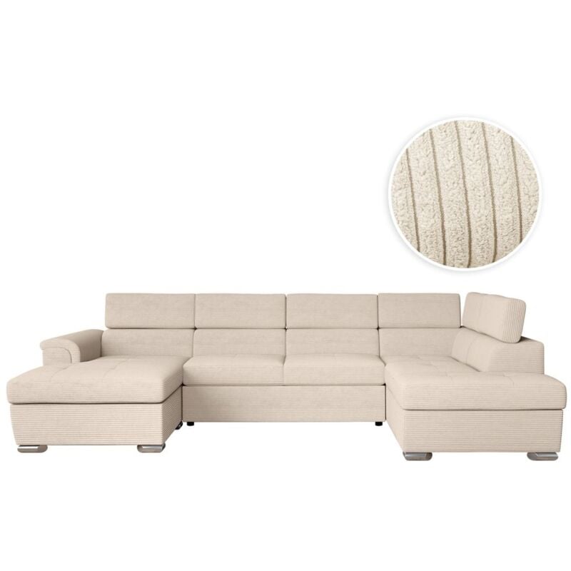 Loungitude - Canapé panoramique paola convertible avec 2 coffres en velours côtelé - Beige