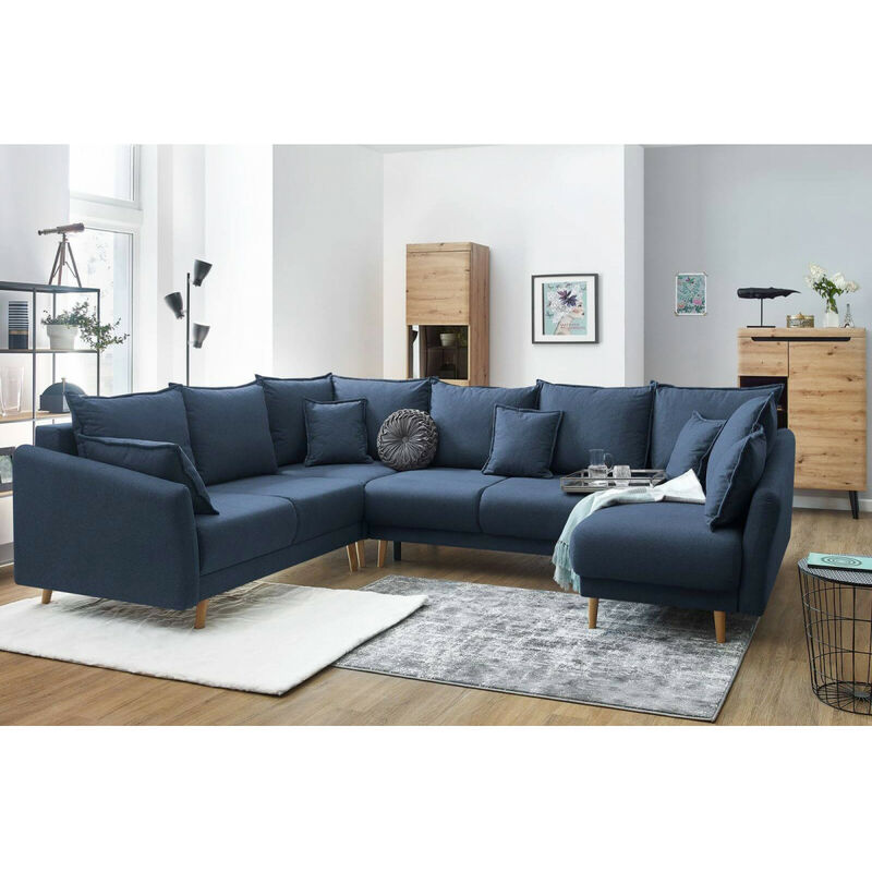 Canapé d'angle 8 places Bleu Tissu Contemporain Confort